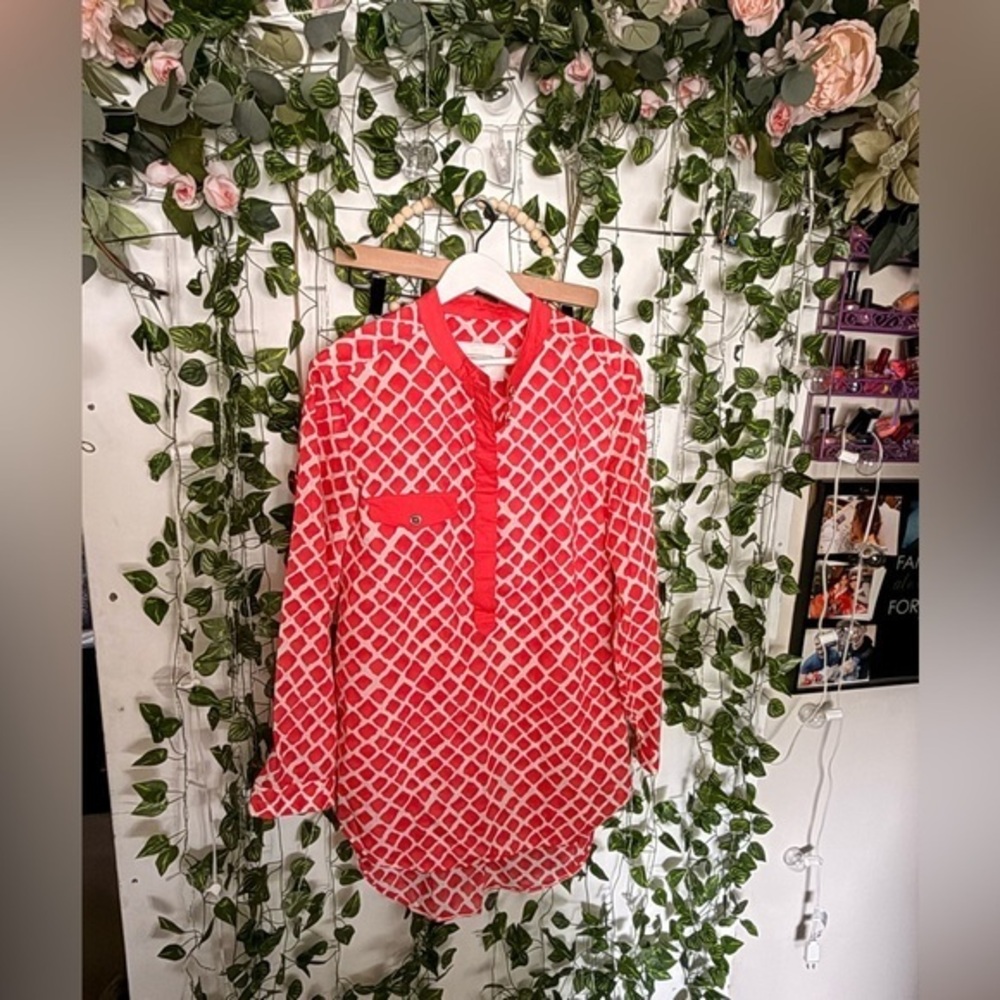 Coach Red and White Patterned Blouse